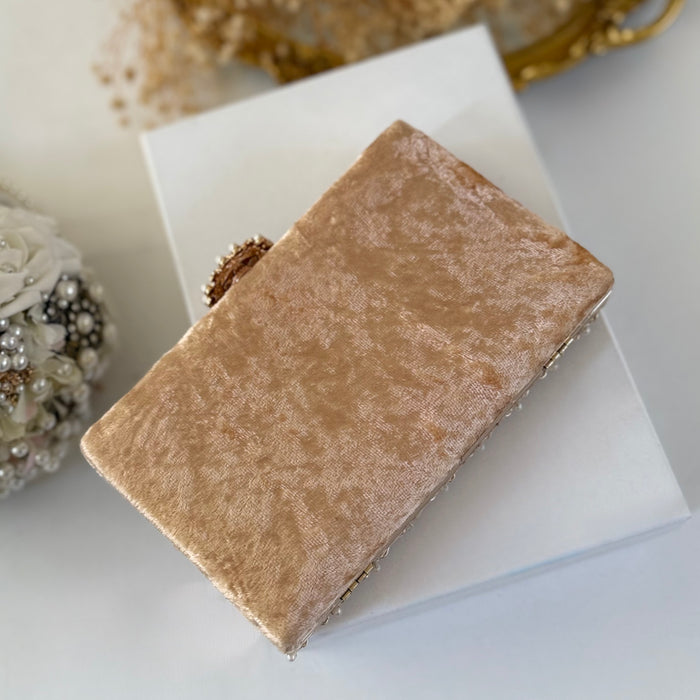 Gold Beaded Velvet Bridal Clutch Zardosi Wedding Purse