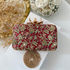 Rusty Red Hand-Embroidered Clutch Bag |Printed Floral Purse