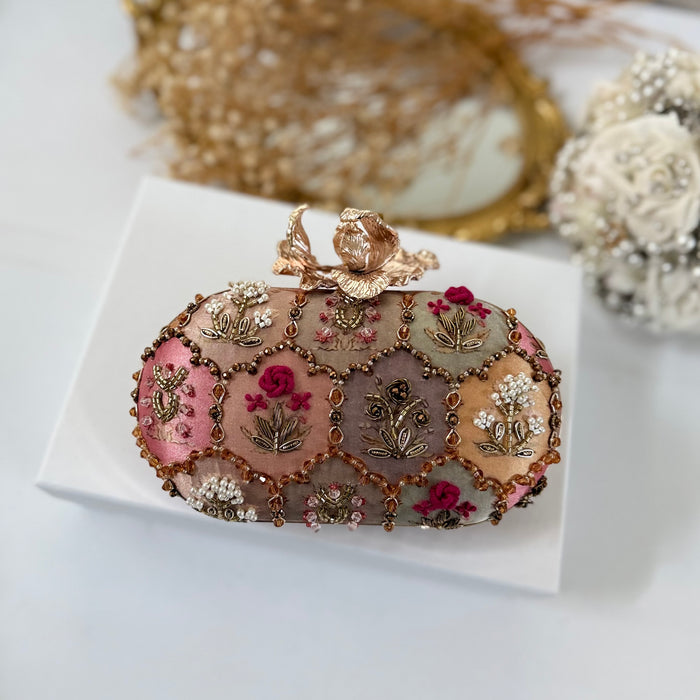 Jewel Tapestry Oval Clutch: Hand-Embroidered Oval Bag