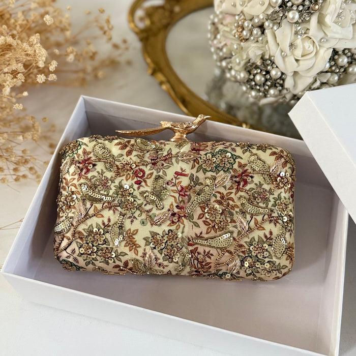 Sage Green Floral Clutch | Hand-Embroidered Evening Bag