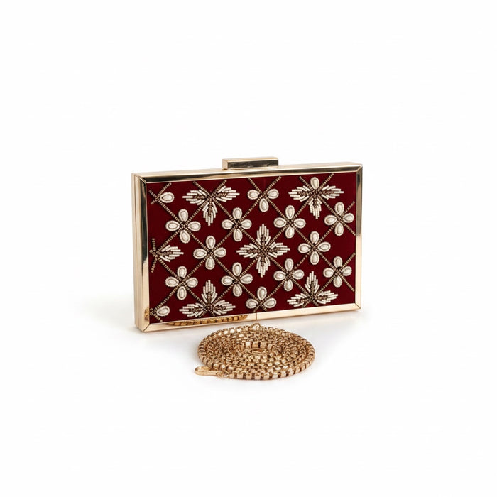 Maroon Velvet Bridal Clutch : Zardozi Work Evening Clutch