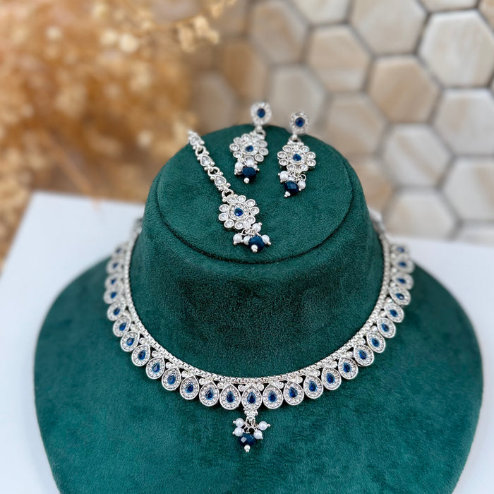Indian Gold Plated Jewelry Set: Minimalist Bridal Necklace, Earrings and Tikka Set