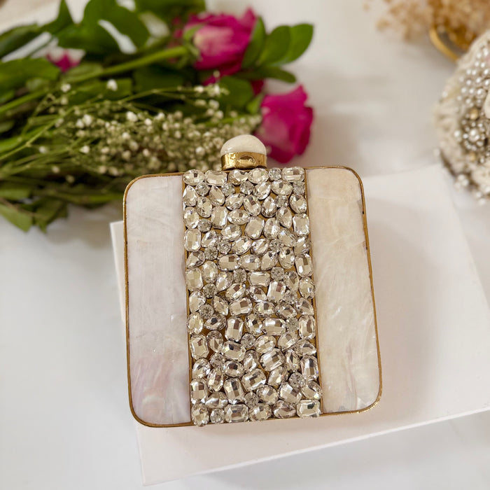 Gold Statement Clutch: Mother of Pearl & Crystal Evening Bag