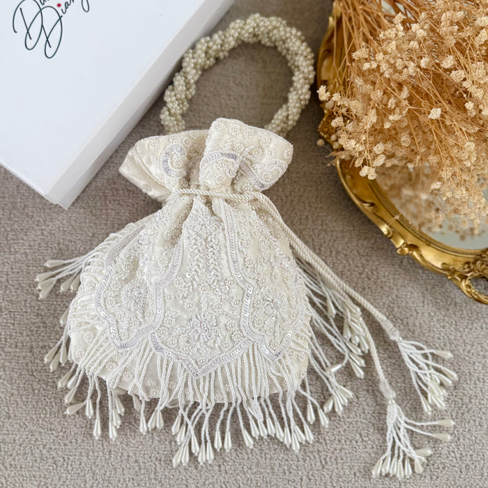 Ivory Beaded Potli Bag: Beaded Wedding Day Bag