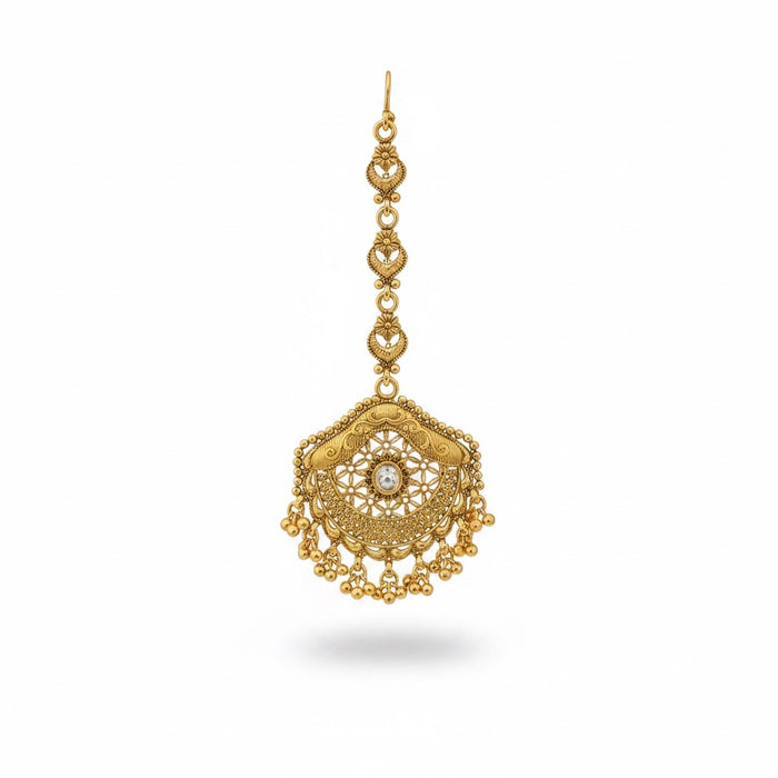Gold Plated Bridal Necklace Set - Choker Set with Earrings and Tikka