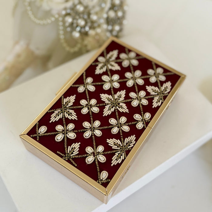 Maroon Velvet Bridal Clutch : Zardozi Work Evening Clutch