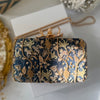 Navy Blue Zardosi Clutch with gold floral pattern 