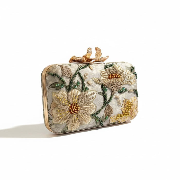 Multi-Color Floral Clutch: Sage Green & Yellow Evening Bag