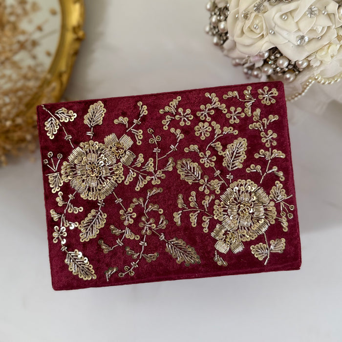 Maroon Velvet Zardozi Work Kalira Box