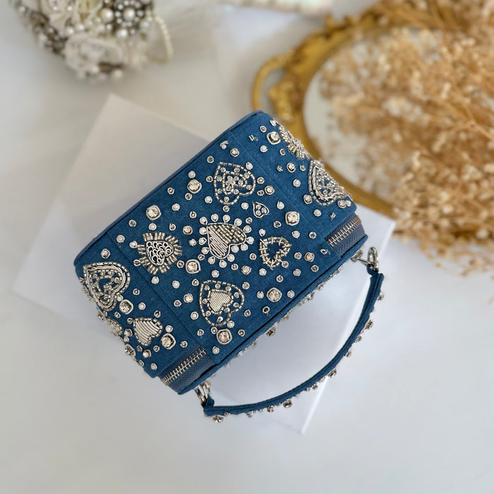 Vanity Case Bag | Hand Embroidered Denim Bag