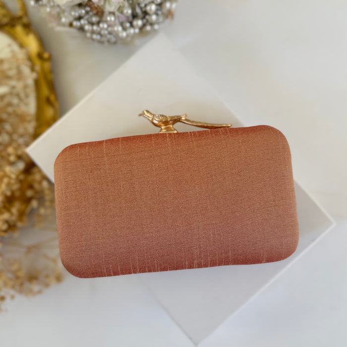 Deep Apricot Bridal Clutch: Hand Embroidered Floral Evening Bag