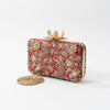 Rusty Red Hand-Embroidered Clutch Bag |Printed Floral Purse
