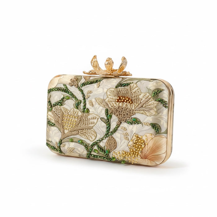 Multi-Color Floral Clutch: Sage Green & Yellow Evening Bag
