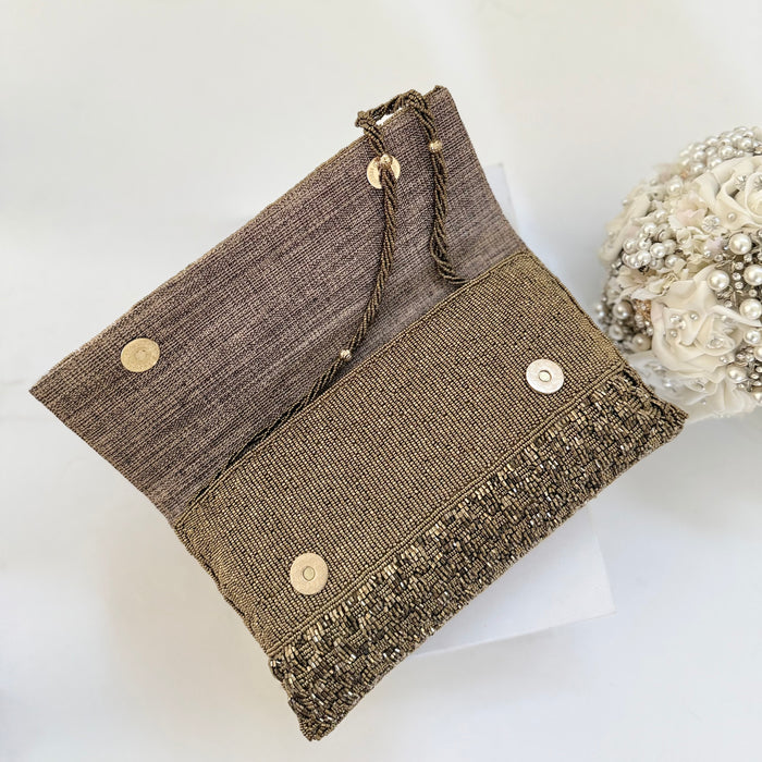 Handmade Antique Bronze Beaded Clutch: Bridal Evening Bag
