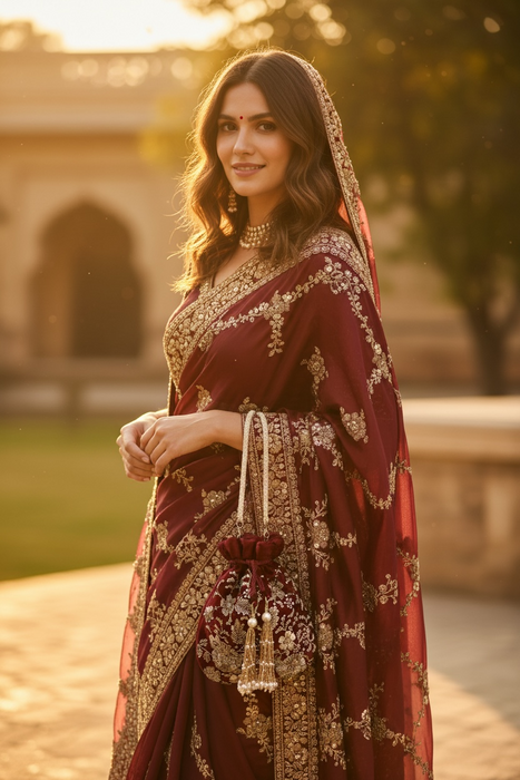 Maroon bridal potli bag