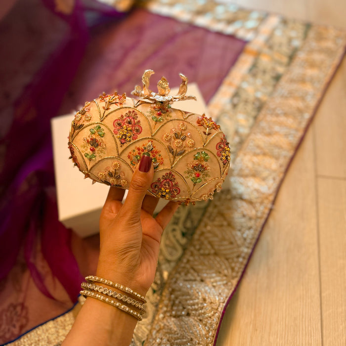 Multicolor Jewel Oval Clutch: Hand-Embroidered Oval Bag