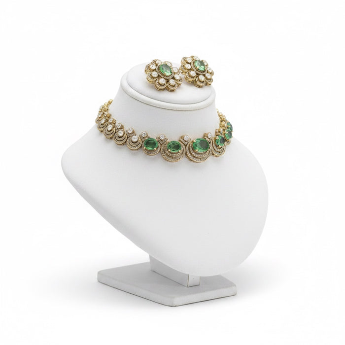 Sage Green Kundan Choker Set: Choker and Earring Set
