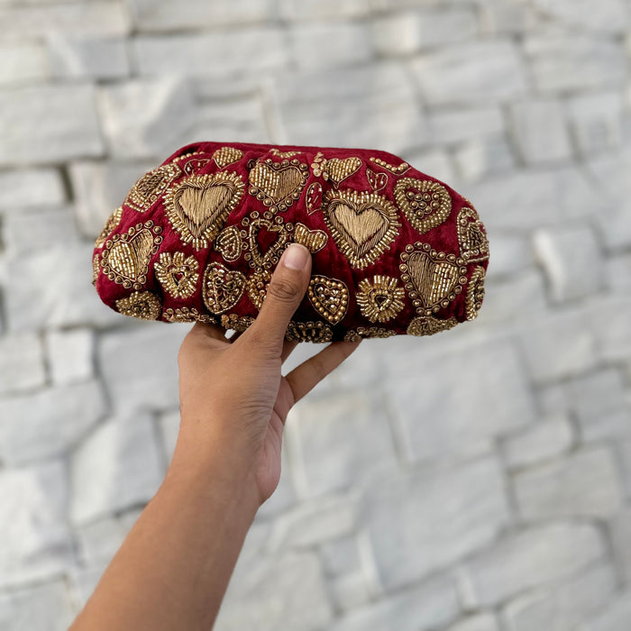 Maroon Velvet Evening Pouch Bag | Traditional Zardosi Embroidery