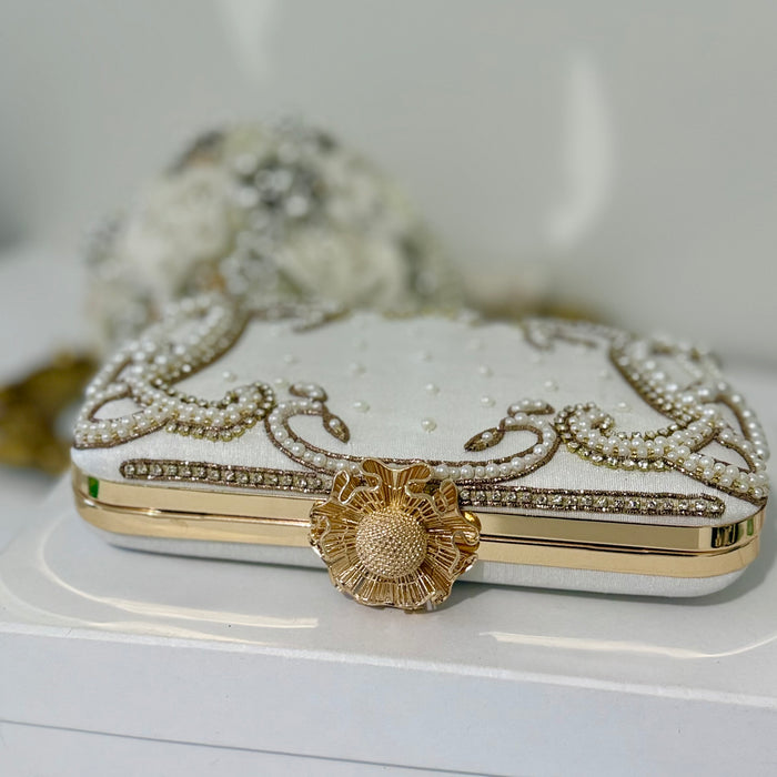 ivory beaded bridal clutch