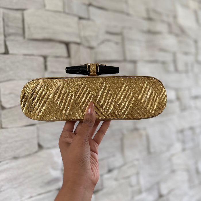 Gold Plated Antique Style Brass Clutch With Black Clasp