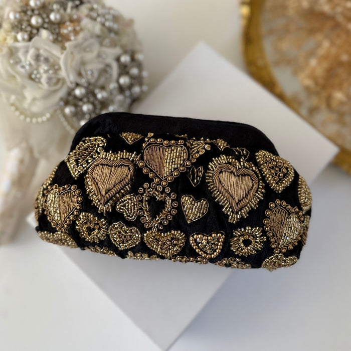 Black Velvet Evening Pouch Bag | Traditional Zardosi Embroidery