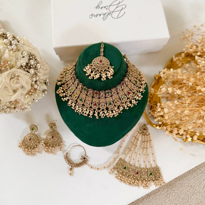 Antique Gold Plated Reverse AD Bridal Set Kundan Bridal Necklace Set