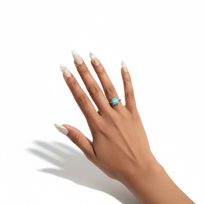 Natural Larimar Statement Ring | Handcrafted Brass Gemstone Ring