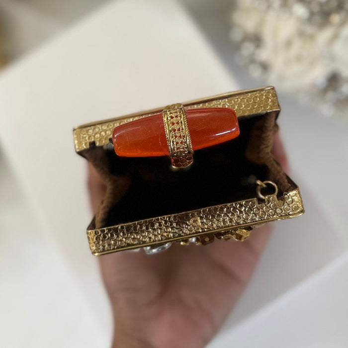 Mini Mother of Pearl Clutch : Gold Statement Clutch