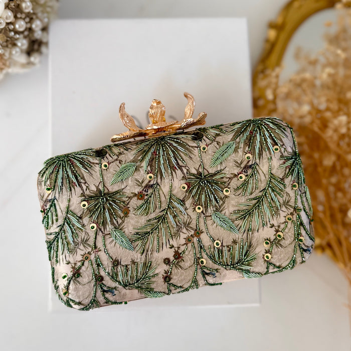 Hand-Embroidered Nature Inspired Leaf Clutch