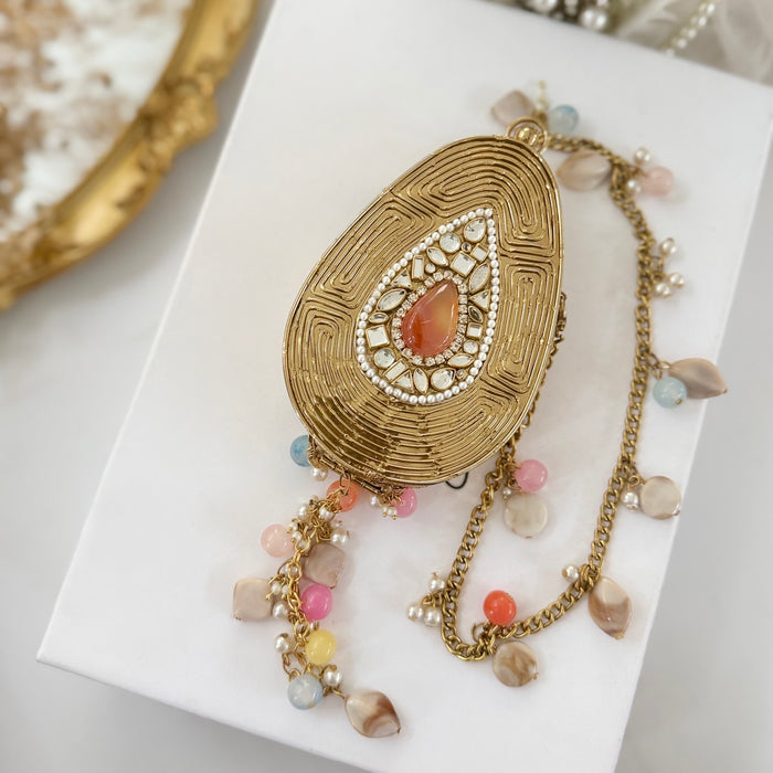 Peach Onyx Tear Drop Mini Clutch -Natural Gemstone Clutch