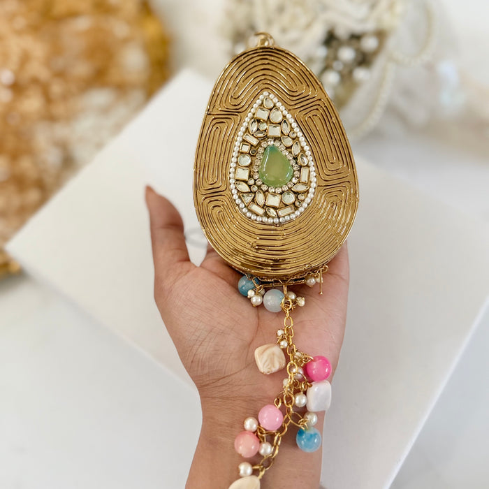 Sage Green Onyx Tear Drop Mini Clutch -Natural Gemstone Clutch