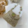Natural Sage Green Onyx Gemstone & Kundan Mini Clutch