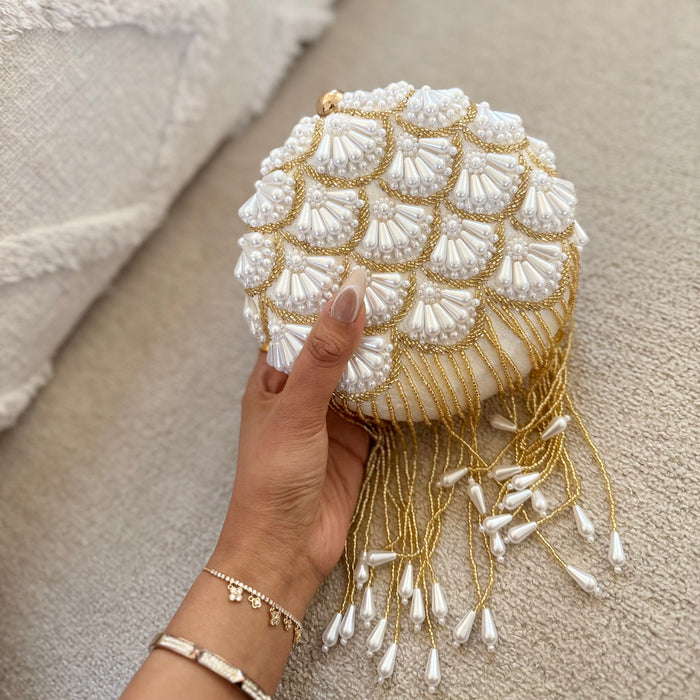 Handmade Beaded Pearl Bridal Clutch: Ivory Wedding Wristlet