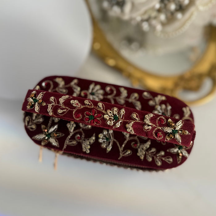 Embroidered Vanity Case Bag | Hand Embroidered Suede Bridal Bag