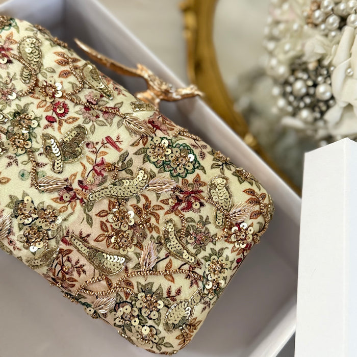 Sage Green Floral Clutch | Hand-Embroidered Evening Bag