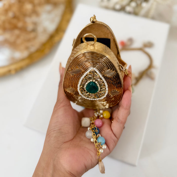 Emerald Green Onyx Tear Drop Mini Clutch -Natural Gemstone Clutch