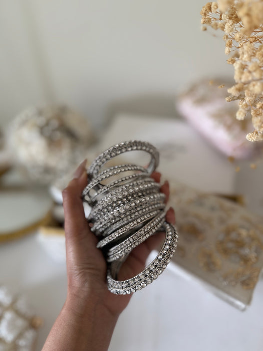 Silver Finish Bridal Bangle Set: Bangle Set With Stones