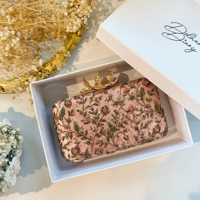 Dusty Pink Rose Clutch | Hand-Embroidered Floral Evening Bag