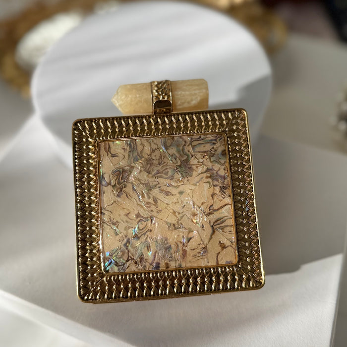 Mini Mother of Pearl Clutch : Gold Statement Clutch