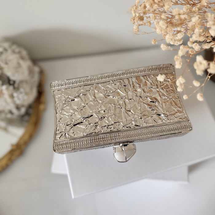 Silver Motif Bridal Clutch: Mother of Pearl & Brass Evening Bag