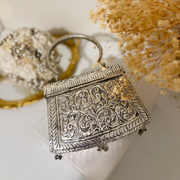 Handmade Silver Plated Brass Clutch: Vintage Style Brass Handbag