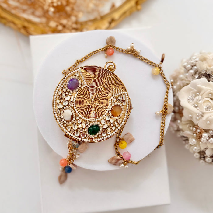 Mini Multi-Color Natural Gemstone Round Clutch