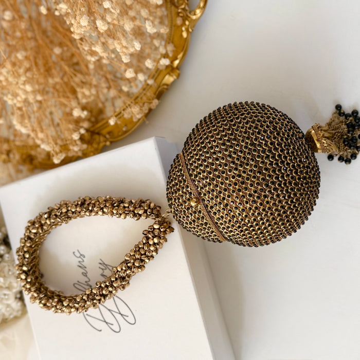 Black and Gold Statement Bag | Crystal Embellished Bracelet Bag