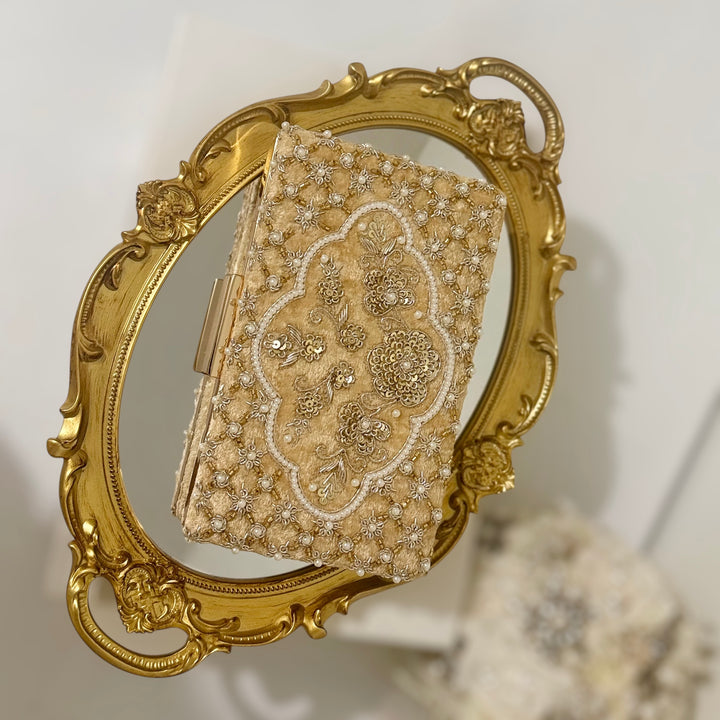 Gold Velvet Bridal Clutch: Zardosi Wedding Purse