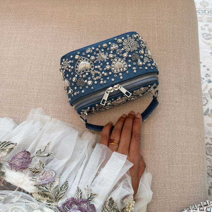 Vanity Case Bag | Hand Embroidered Denim Bag