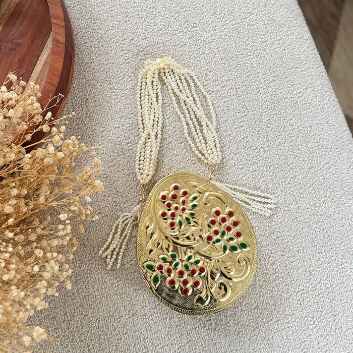 Brass Clutch with Pearl Handle – Dual-Look Statement Piece