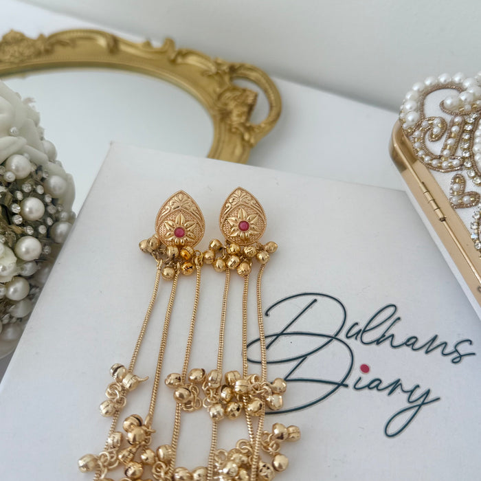 Kashmiri Jhumkas: Multicolor Gold Plated Earrings