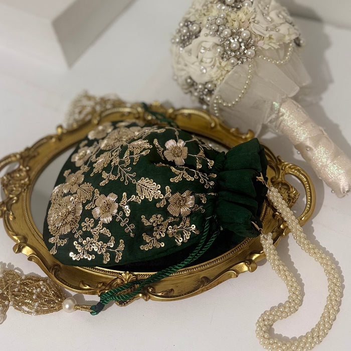 Bottle Green Bridal Potli Bag