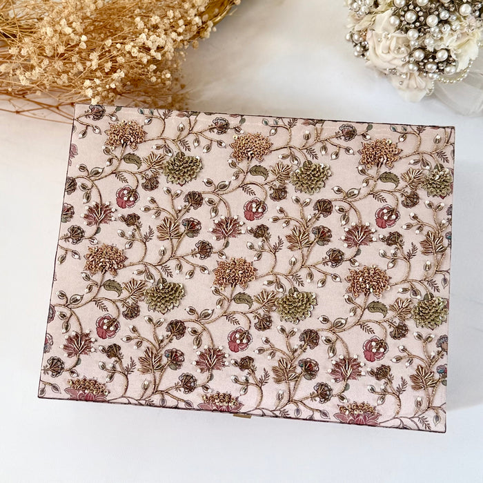 Dusty Pink Floral Bridal Trousseau Box | Hand-Emroidered Keepsake Storage Box