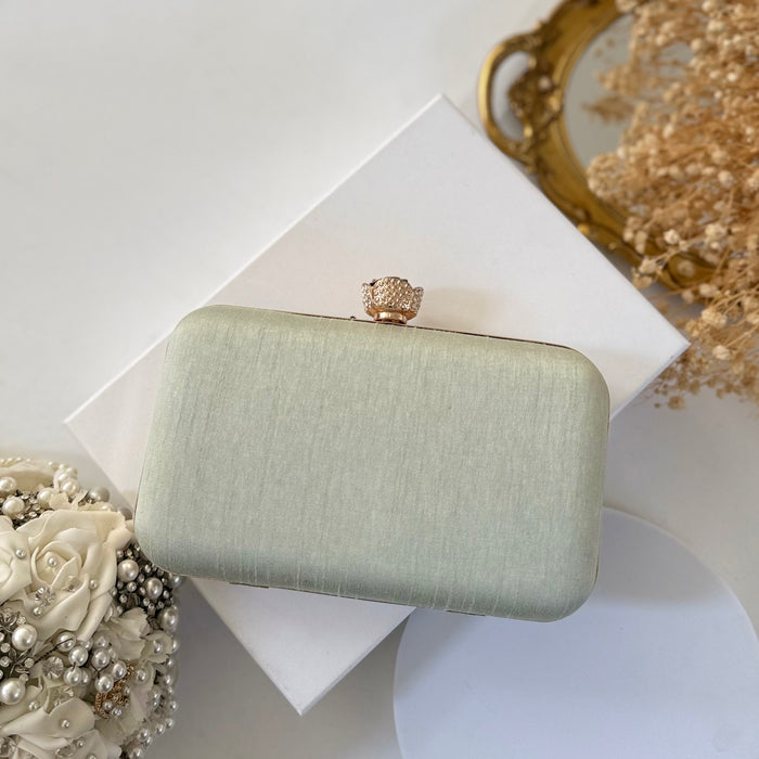 Sage Green Handcrafted Clutch | Dual Tone Zardozi Work